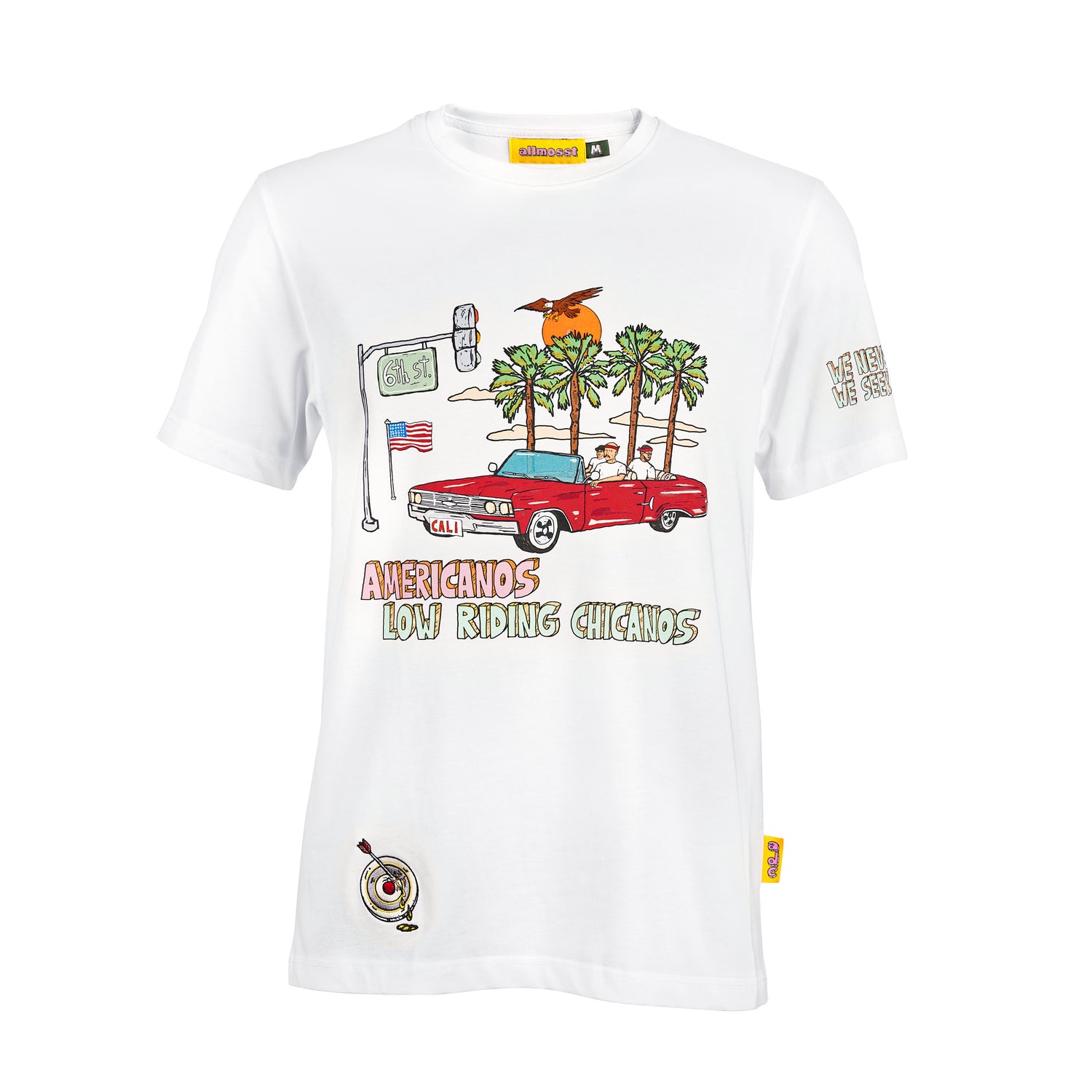 Allmosst Americanos Graphic T-shirt White, front view on a white background