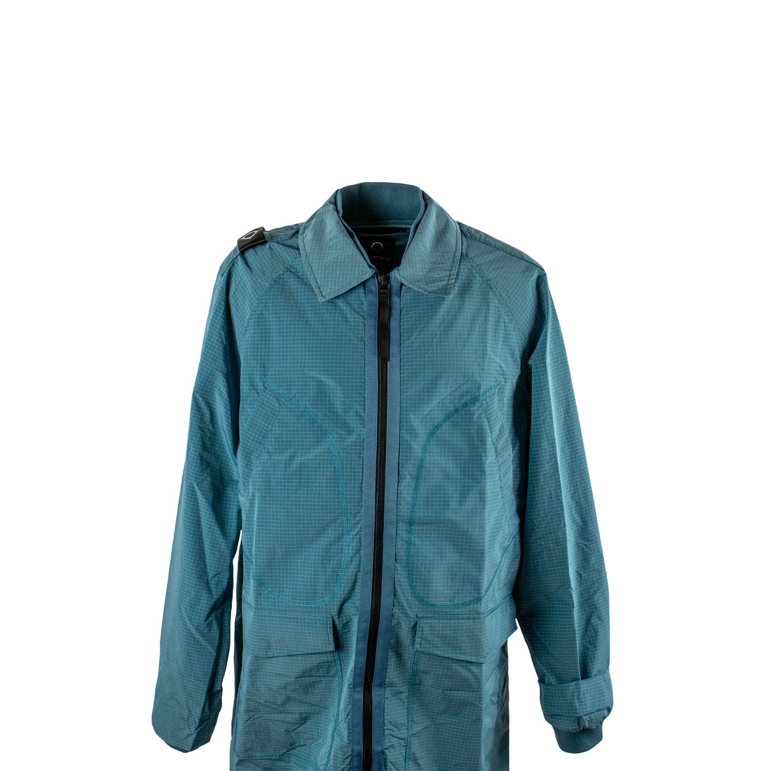 Ma.Strum Nylon Grid Mac Overcoat Sea Blue - newblack45
