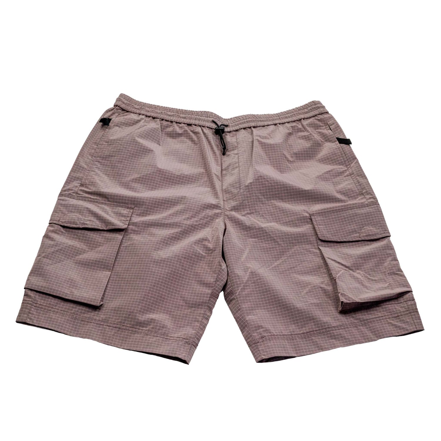 Pink cargo shorts on a white background