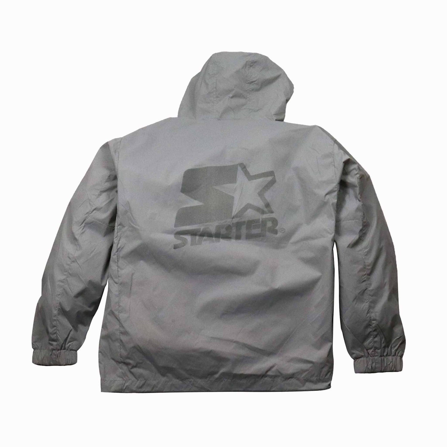 Gray jacket with a star logo on the back, displayed against a white background