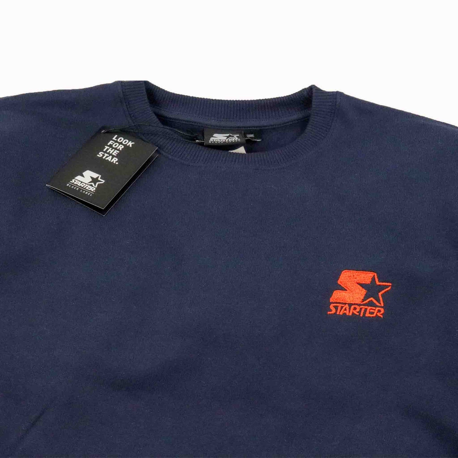 Navy blue sweatshirt with Starter logo on a white background