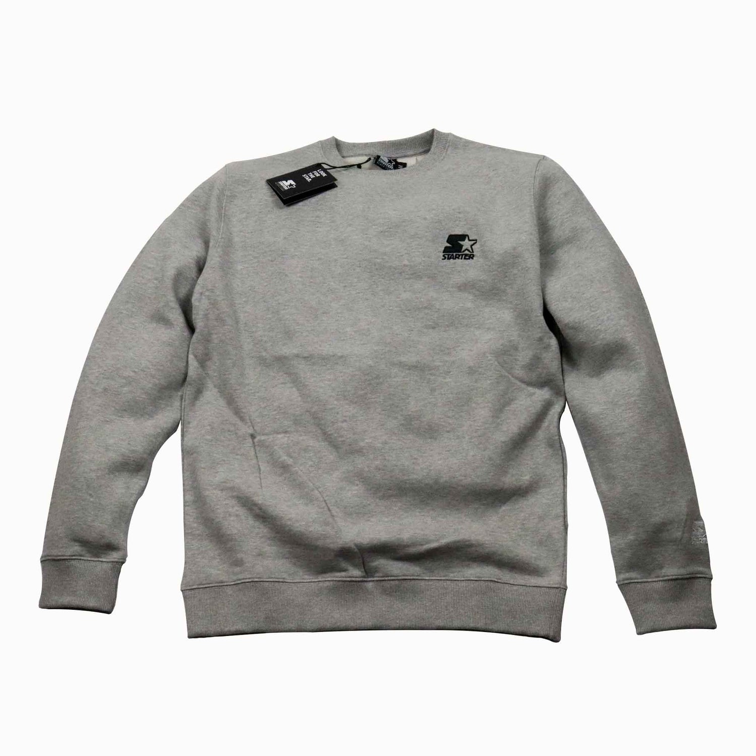 Gray sweatshirt with a brand logo on a white background
