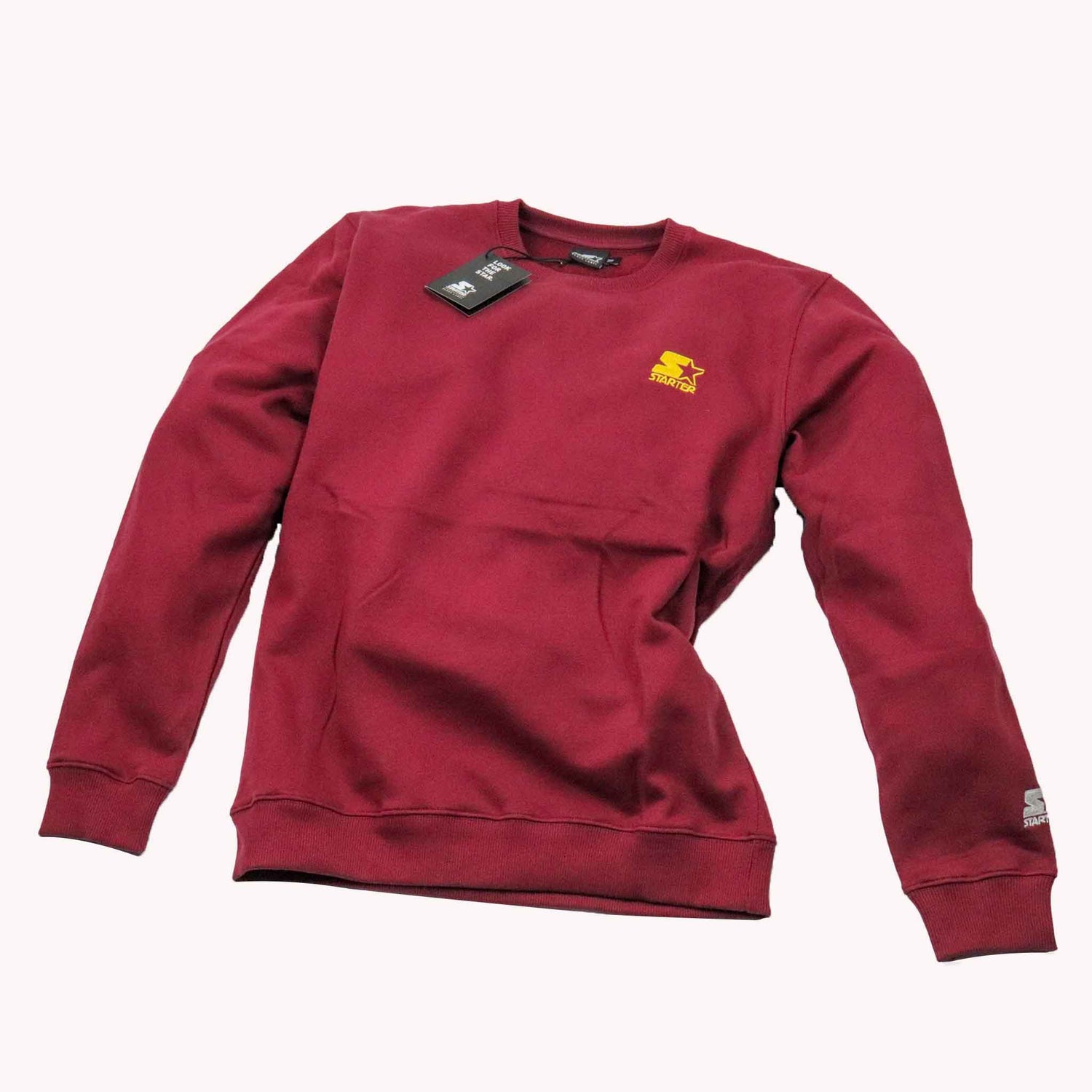 Red sweatshirt with a logo on a white background