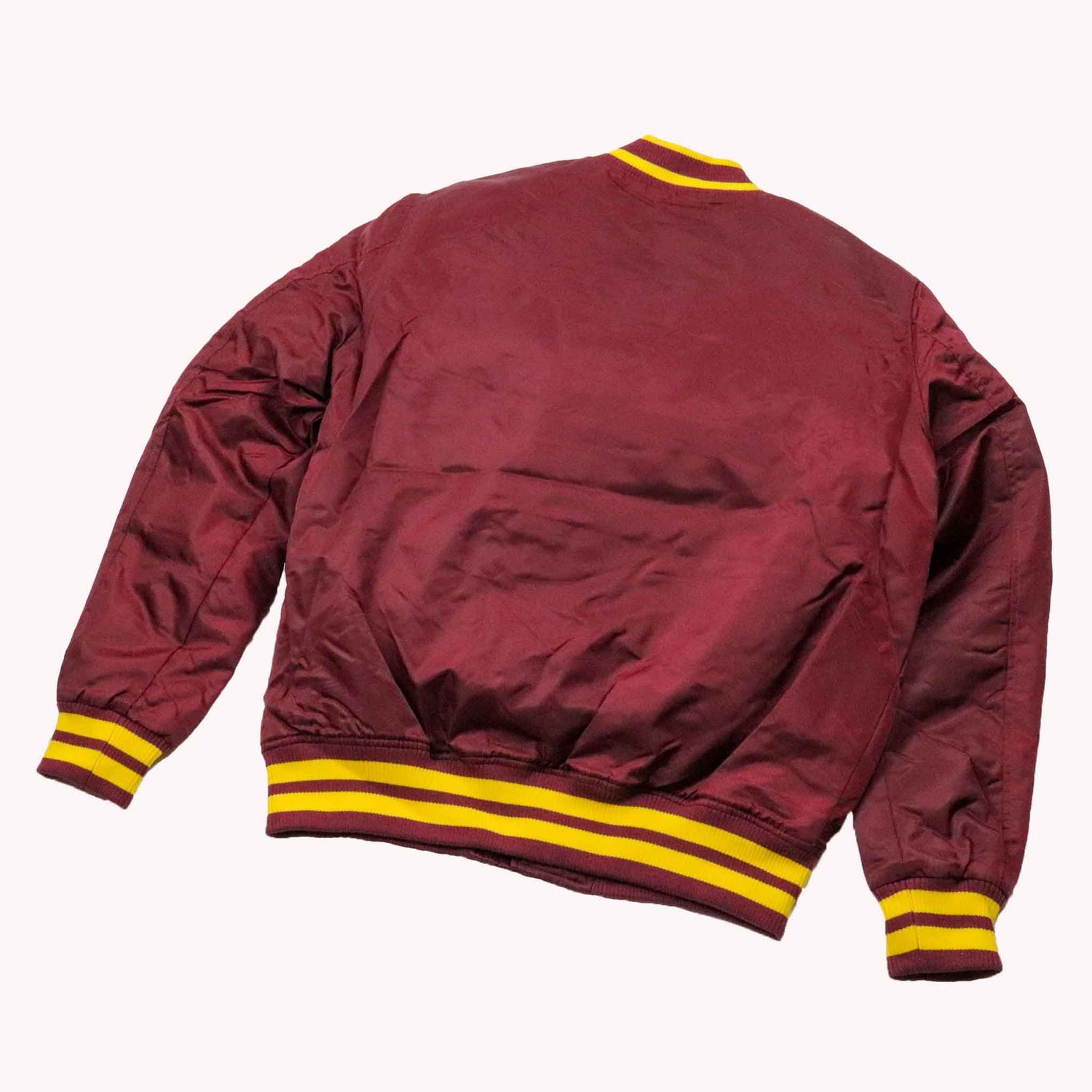Maroon jacket with yellow accents on a white background