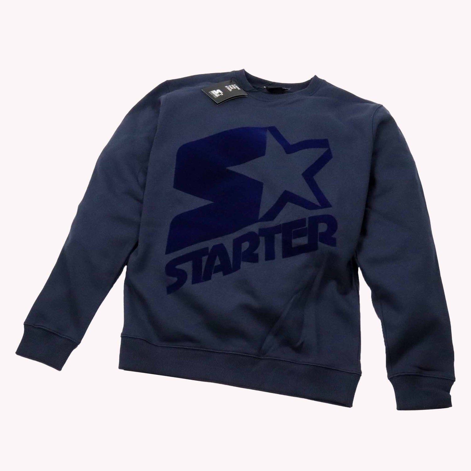 Navy blue sweatshirt with 'Starter' logo on a white background