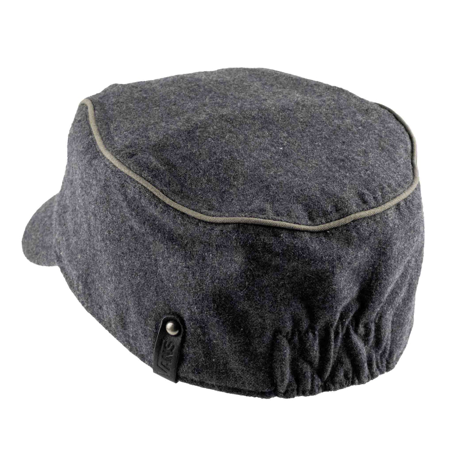 Dark gray cap with a button on a white background
