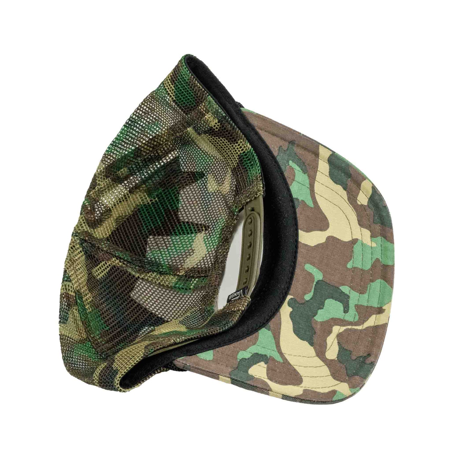 Camouflage-patterned cap on a white background
