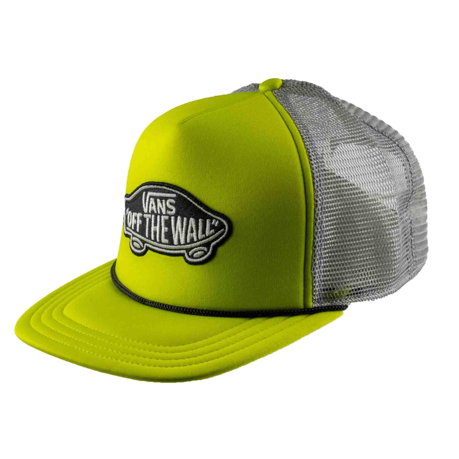 Yellow cap with gray mesh back and Vans Off The Wall logo on a white background