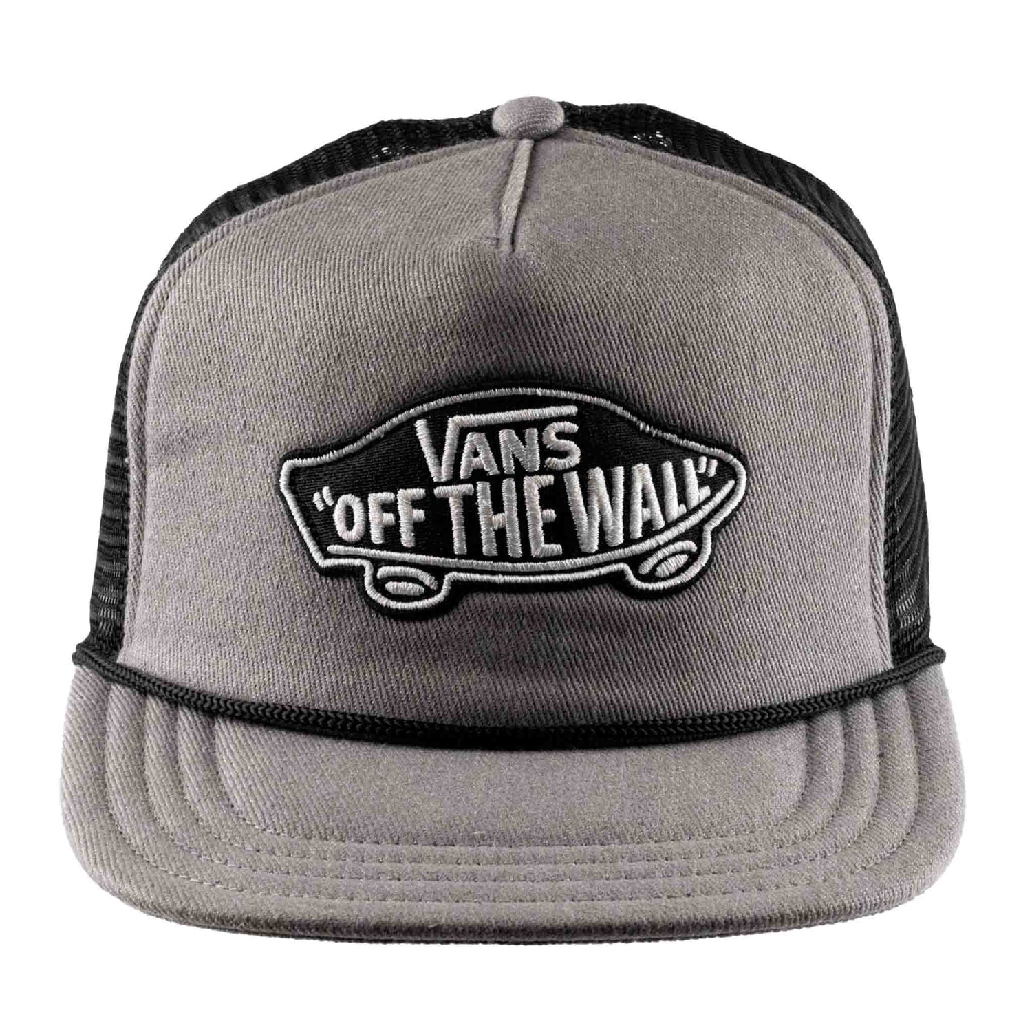 Gray trucker cap with 'Off The Wall' logo on a white background