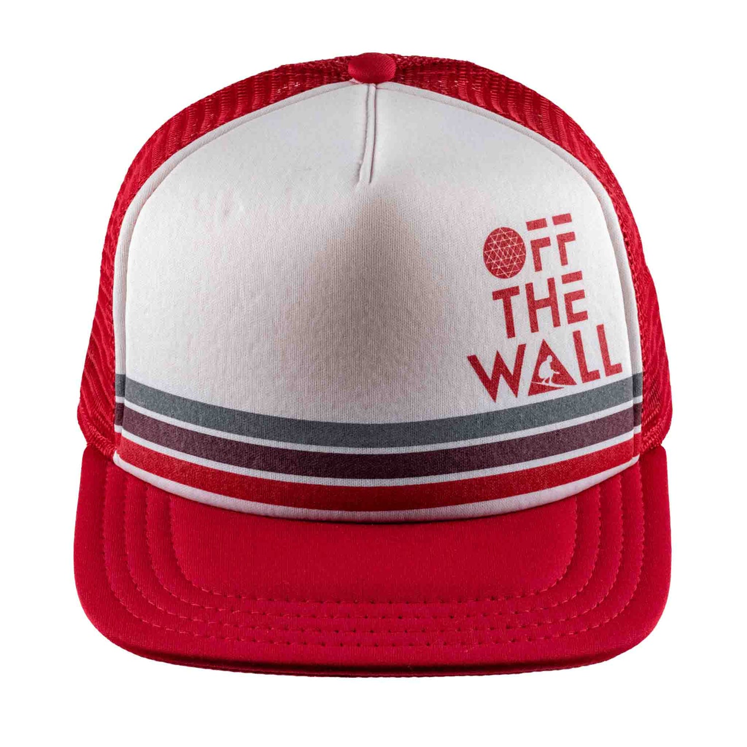 Red and white cap with 'Off The Wall' text on a white background