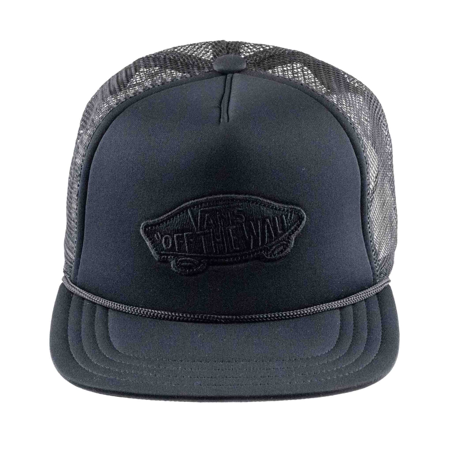 Black mesh cap with Vans logo on a white background