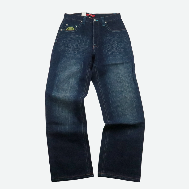 All Nations Are One Washed Denim Premium Baggy Pants