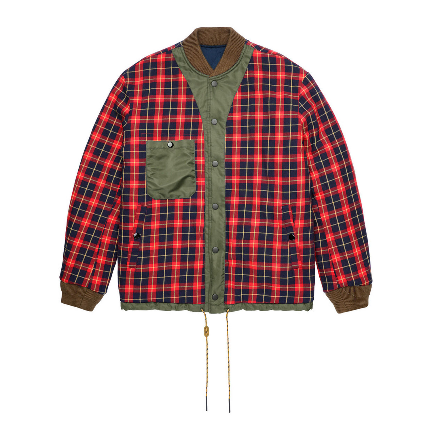 Diesel J-Foot Reversible quilted coach jackets. The reversed front side image in Flannel and Green pocket.