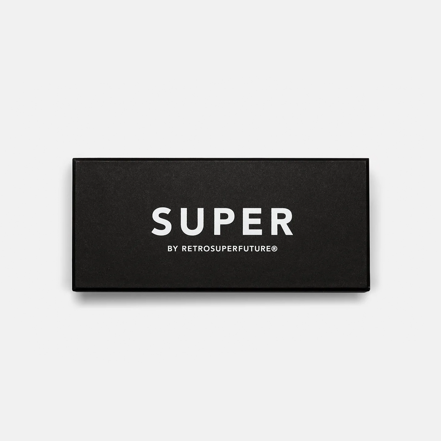 Black sunglasses box with white Super written on it.