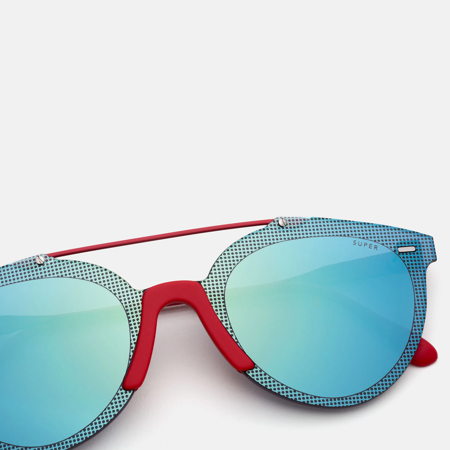 Retrosuperfuture sunglasses red frame close view with more details
