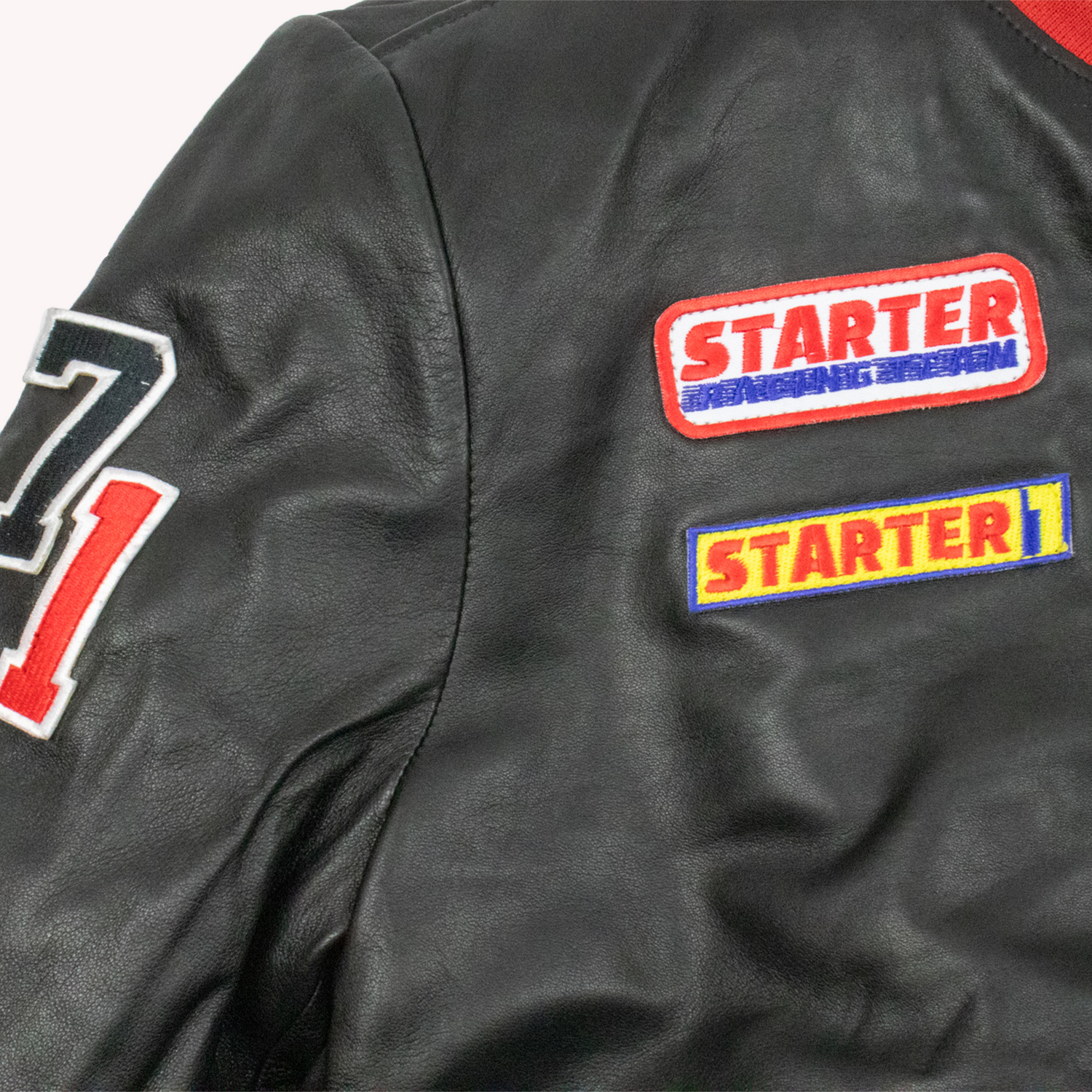 Starter Black Label Racing Leather Jackets. Real Leather Upper Shoulder Right side with 71 Badge 